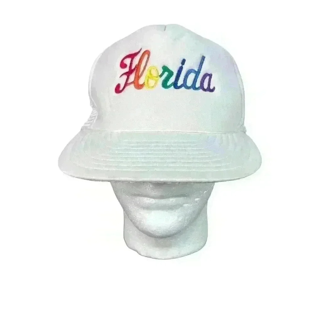 Vintage Florida Spell Out Rainbow‎ Trucker Hat Snapback Dad Cap - PRIDE